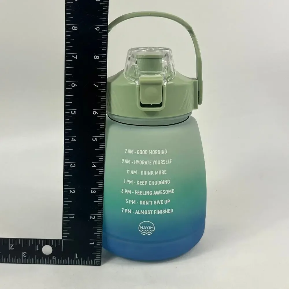 Mayim Water Bottle Jug Motivational Time Marker 1300ml 44 oz Green Blue Ombre